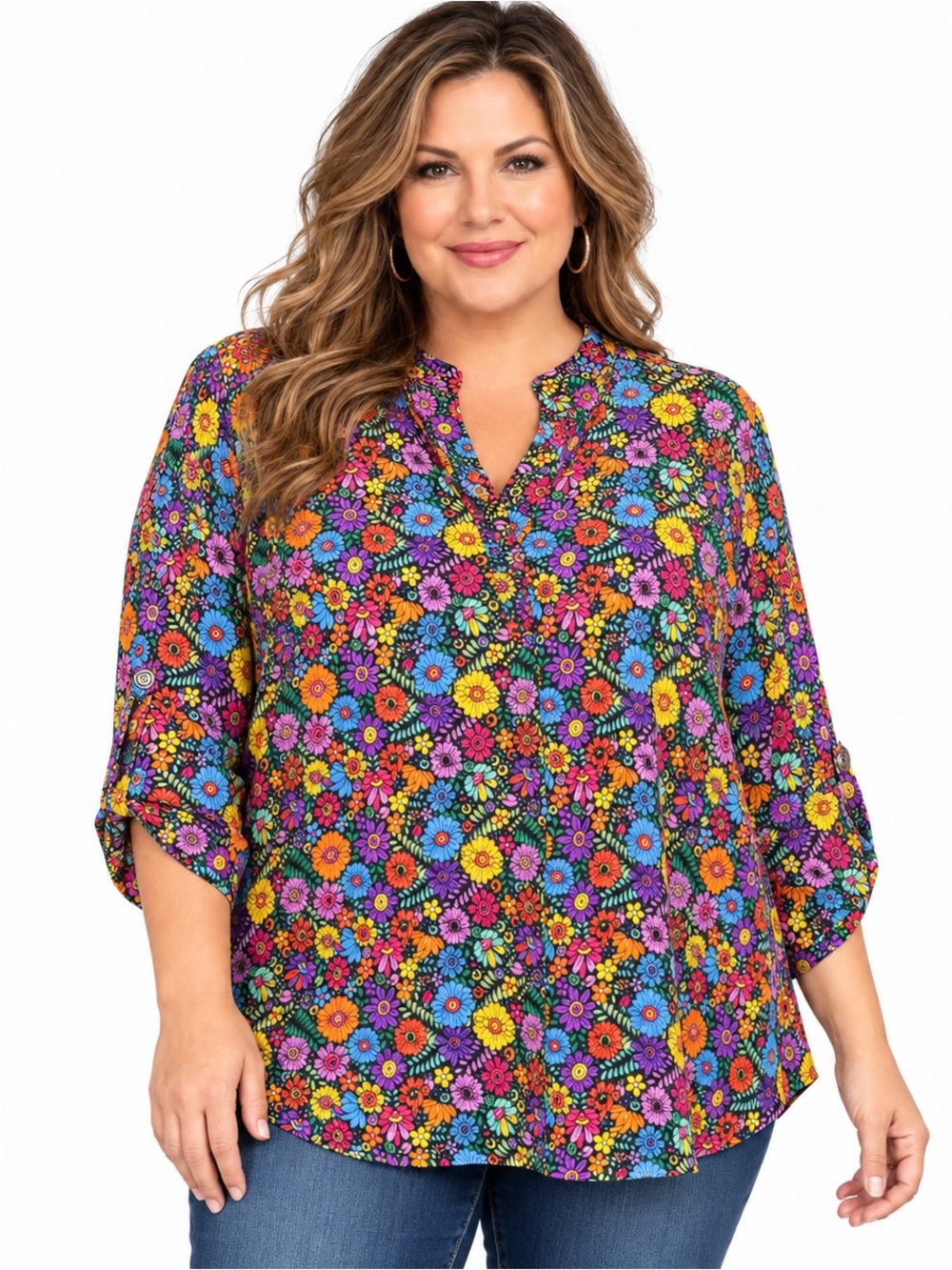 Dear Scarlett Lizzy Floral Blouse 2X Multicolor NWT